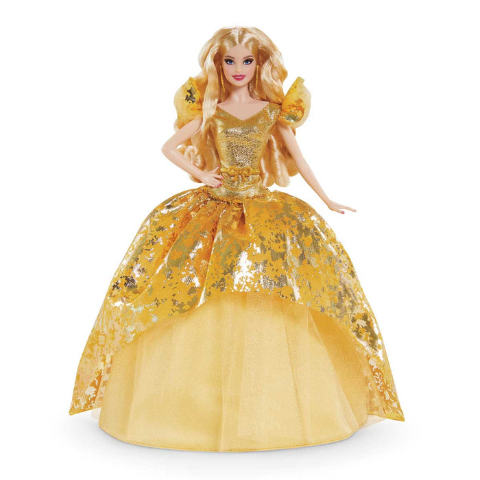 MATTEL Barbie- Signature Magia Delle Feste 2020, Bambola Da 30.5 Cm Bionda Con Abito Dorato, Piedistallo E Certificato Di Autenticità - GHT54
