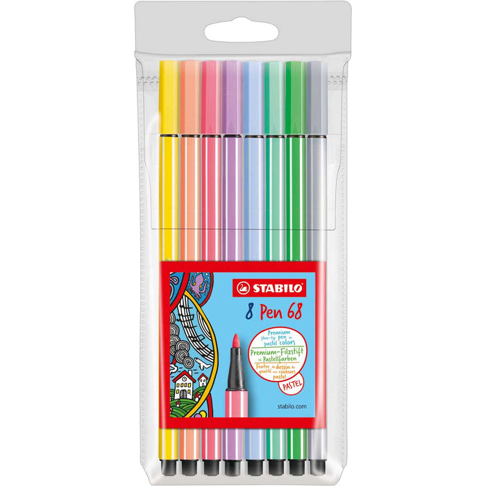 STABILO Pennarello Premium, Stabilo Pen 68 Pastel, Astuccio Da 8, Colori Assortiti - 68/8-01
