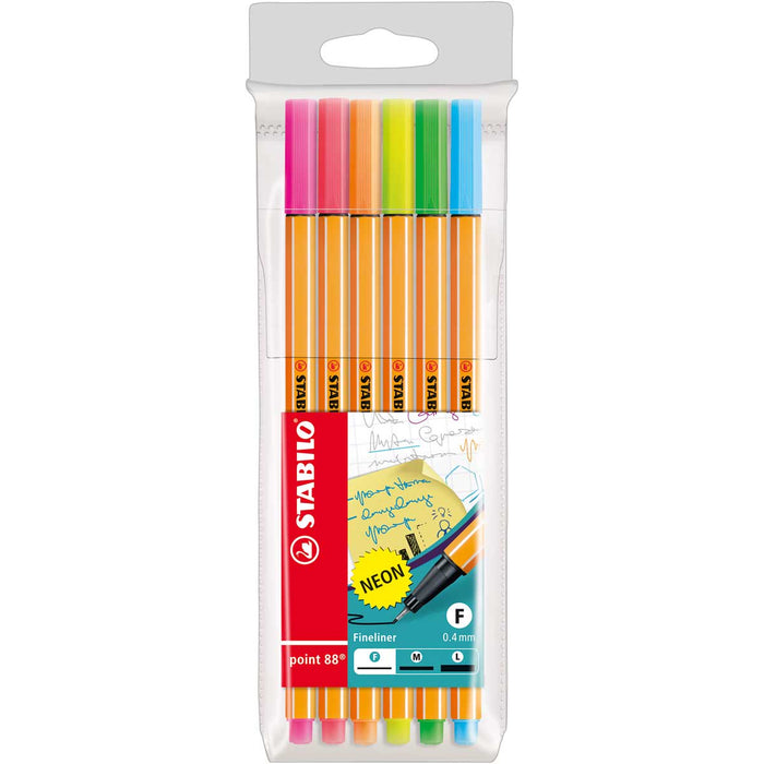 STABILO Fineliner, Stabilo Point 88 Neon, Astuccio Da 6, Colori Neon Assortiti - 88/6-1