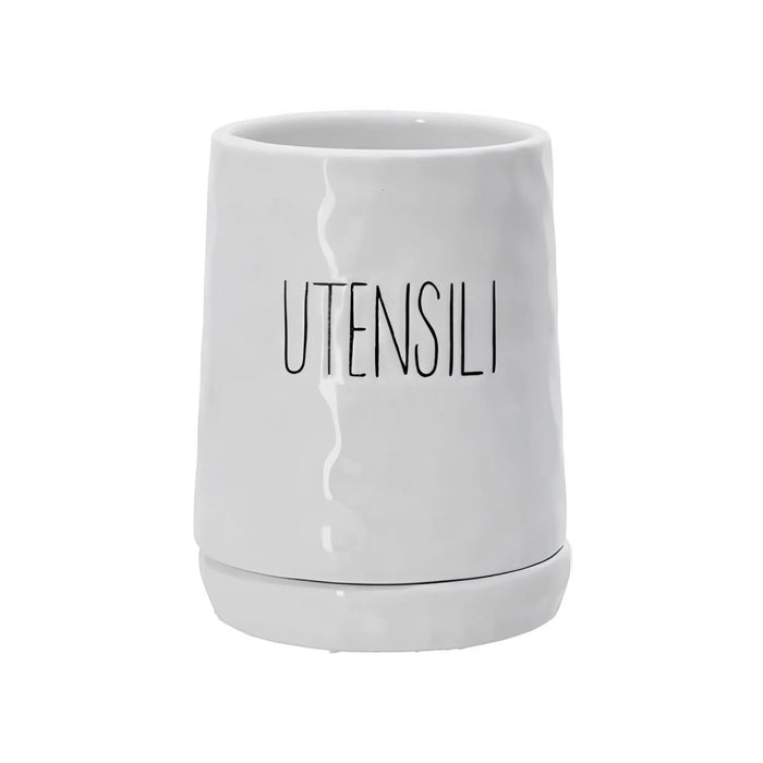 AD TREND Portautensili In Ceramica Bianco Con Scritta Utensili 10X13Xh 15 Cm