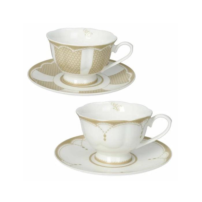 BRANDANI Set 2 Tazze The Golden Eye Con Piattino Nw Bone China