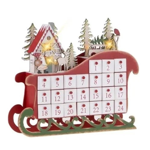 BRANDANI Villaggio Slitta Calendario Dell'Avvento In Legno