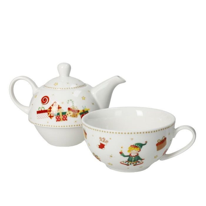 BRANDANI Teiera Con Tazza Da Tè Elfomagia In New Bone China Bianca