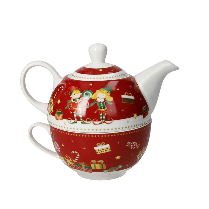 BRANDANI Teiera Con Tazza Elfomagia In New Bone China Rossa