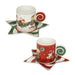 BRANDANI Set 2 Tazzine Da Caffè Con Piattini Elfomagia Bianco E Rosso In New Bone China