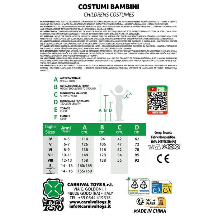 CARNIVAL TOYS Costume Scheletrina Taglia 6-7 Anni