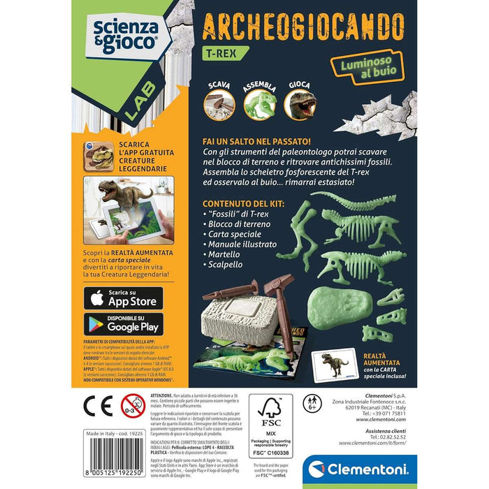 Clementoni Archeo-Ludic T-Rex E Triceratopo – Scavo E Scheletri Fosforescenti, Realtà Aumentata, 7+ Anni