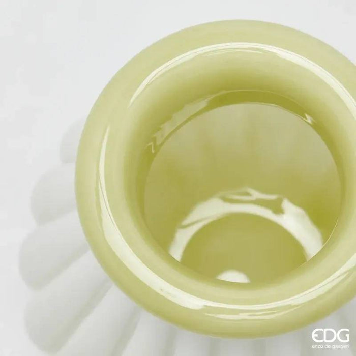 EDG Vaso Righe Con Bordo H 20 Cm D 16 Cm Waterproof Vetro Verde Chiaro - 1101254A771
