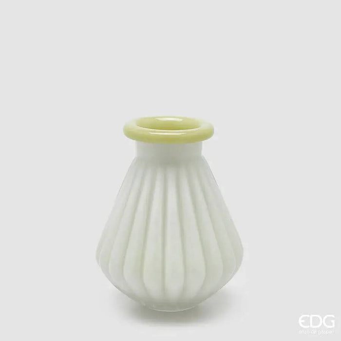 EDG Vaso Righe Con Bordo H 20 Cm D 16 Cm Waterproof Vetro Verde Chiaro - 1101254A771