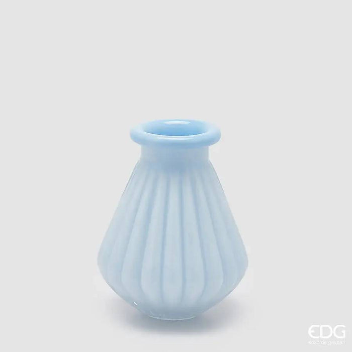 EDG Vaso Righe Con Bordo H 20 Cm D 16 Cm Waterproof Vetro Celeste - 1101254A881