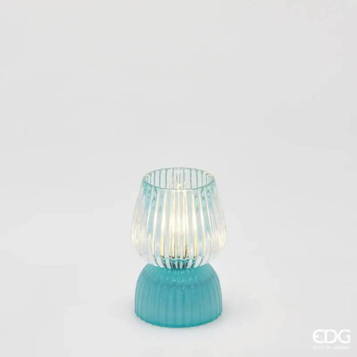 EDG Lampada Da Tavolo Biforma A Righe Led H 13 Cm D 9 Cm Celeste - 7600258A881