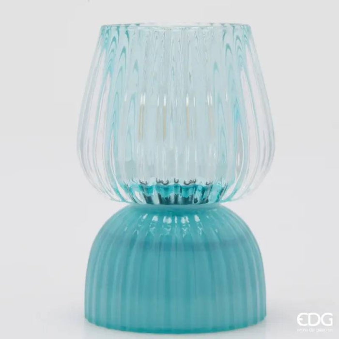 EDG Lampada Da Tavolo Biforma A Righe Led H 13 Cm D 9 Cm Celeste - 7600258A881
