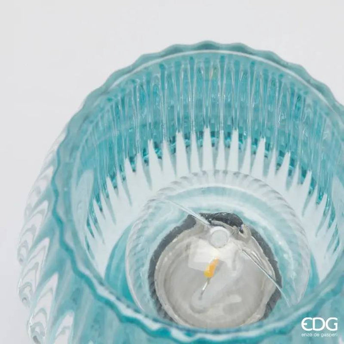 EDG Lampada Da Tavolo Biforma A Righe Led H 13 Cm D 9 Cm Celeste - 7600258A881
