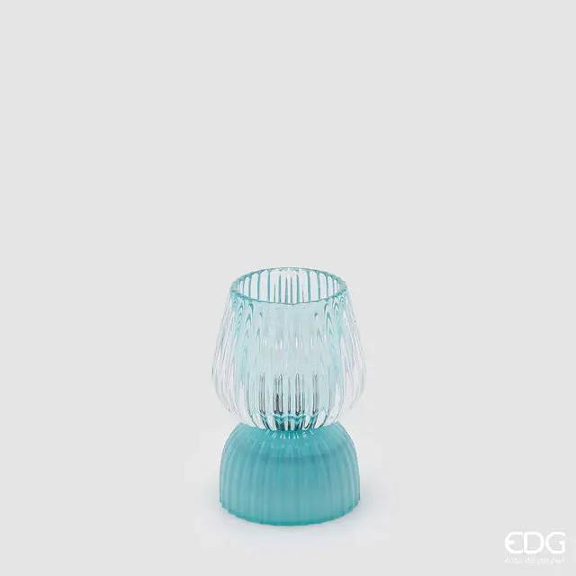 EDG Lampada Da Tavolo Biforma A Righe Led H 13 Cm D 9 Cm Celeste - 7600258A881