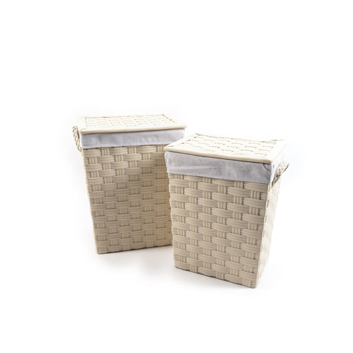 Set Di 2 Ceste Portatutto In Legno Con Rivestimento In Stoffa E Nastrino | Cestini Decorativi Per Pane, Oggetti O Spazzole Bagno - 3