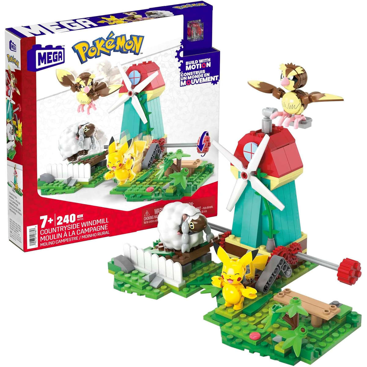 MEGA Pokémon Set Campagna Con Mulino A Vento - 240 Pezzi Con Pikachu, Pidgey E Wooloo In Movimento, Giocattoli Costruzione 7+ Anni (HKT21)