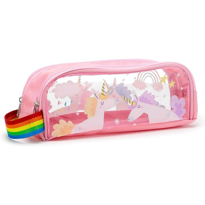 Lancry Astuccio Trasparente Grande A Rete Con 2 Scomparti – 22,6x7,6x9,4 Cm, Tracolla, Per Scuola, Trucchi, Viaggi, Ufficio (Rosa)