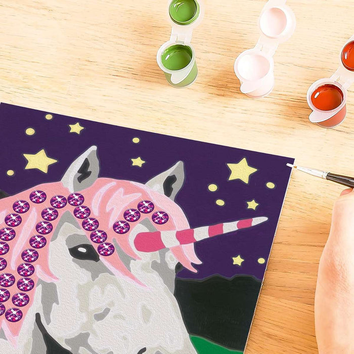 Ravensburger CreArt: Unicorni glitter – Dipingere con i Numeri per Bambini 11+ Anni, Kit Pittura con Tavole, Cornice, Pennello e Colori Inclusi, 25 x 18,30 cm, Idee Regalo