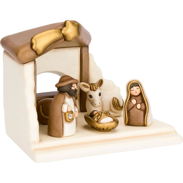 THUN Set Capanna Con Sacra Famiglia, Bue, Asinello In Ceramica Colore Bianco