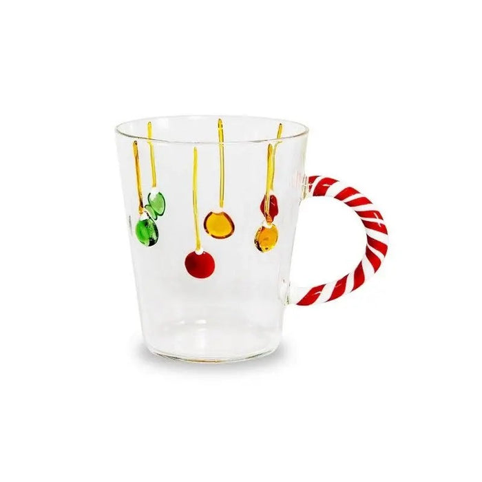 WD LIFESTYLE Tazza Di Natale In Vetro Con Palline Di Natale E Manico Candy