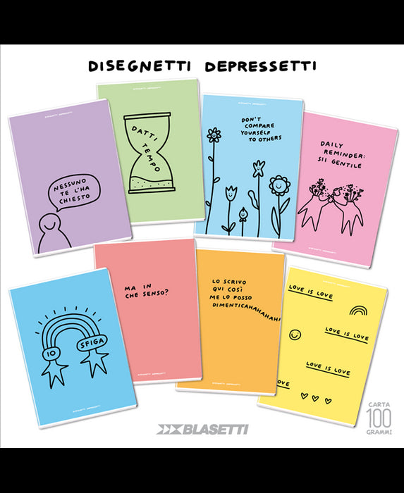 BLASETTI Quaderno Maxi A4 - Disegnetti Depressetti - Rigo 1R - 7756 —  Mornati Paglia