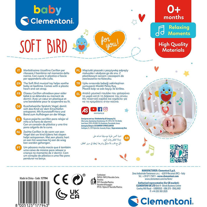 CLEMENTONI Soft Bird Musical Plush - Uccellino Carillon - 17794