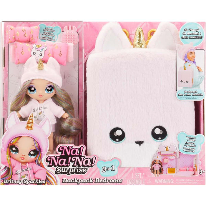 MGA Na! Na! Na! Surprise 3 In 1 - Backpack Bedroom Unicorn Playset Britney Sparkles - 592358EUC