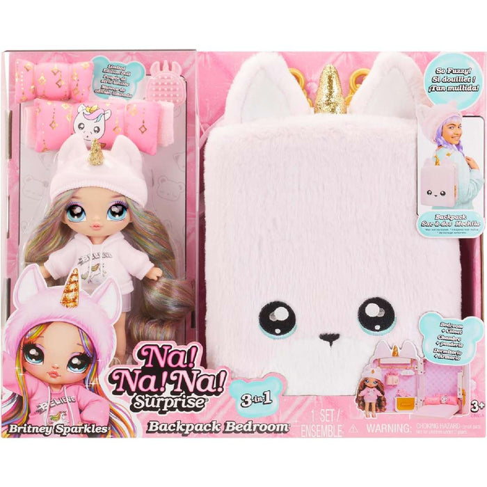 MGA Na! Na! Na! Surprise 3 In 1 - Backpack Bedroom Unicorn Playset Britney Sparkles - 592358EUC