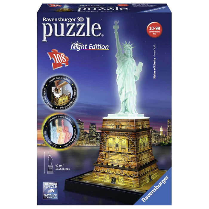 RAVENSBURGER Statua Della Libertà Puzzle 3D Building Night Edition - 12596